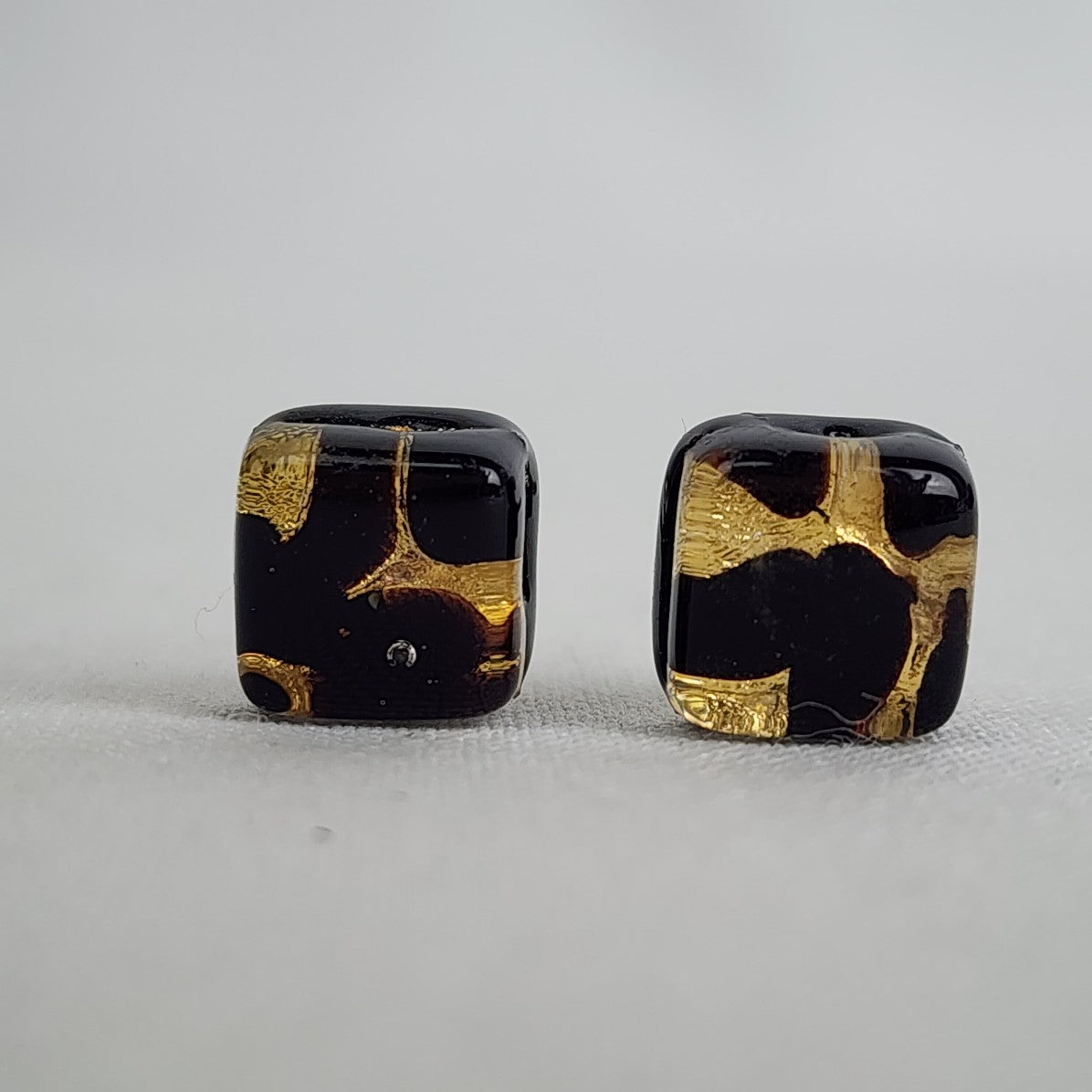 Murano Glass Black & Gold Stud Earrings