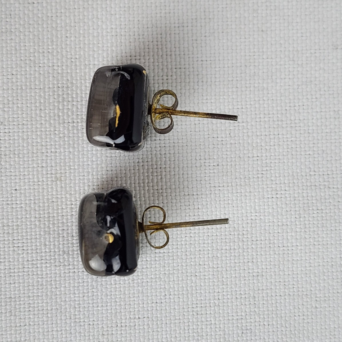 Murano Glass Black & Gold Stud Earrings