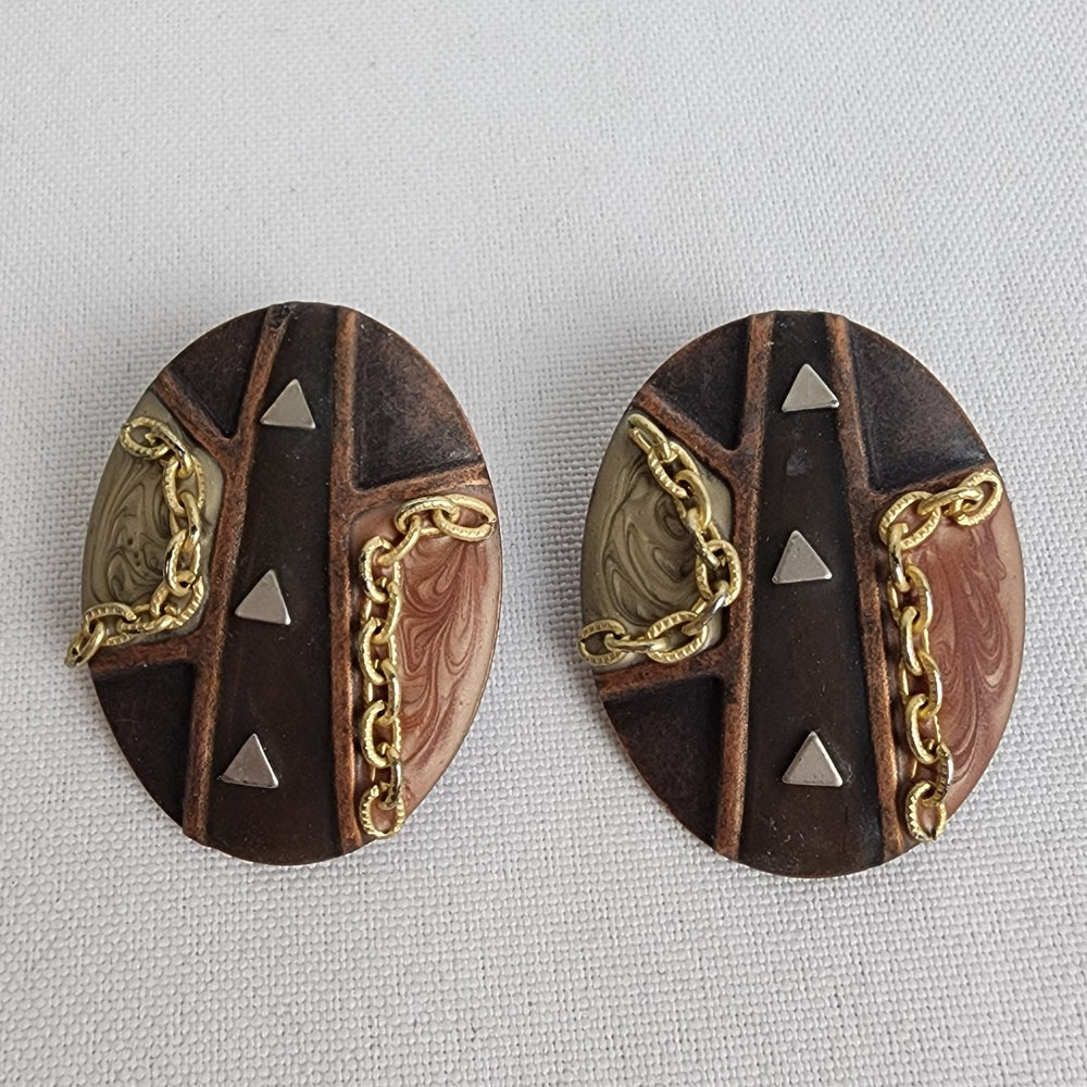 Vintage Brown Gold Chain Earrings