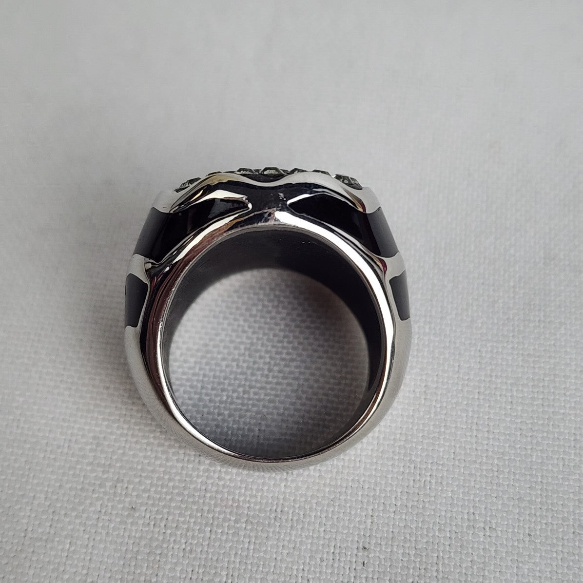 FAC Black & Silver Rhinestone Studded Ring Size 7