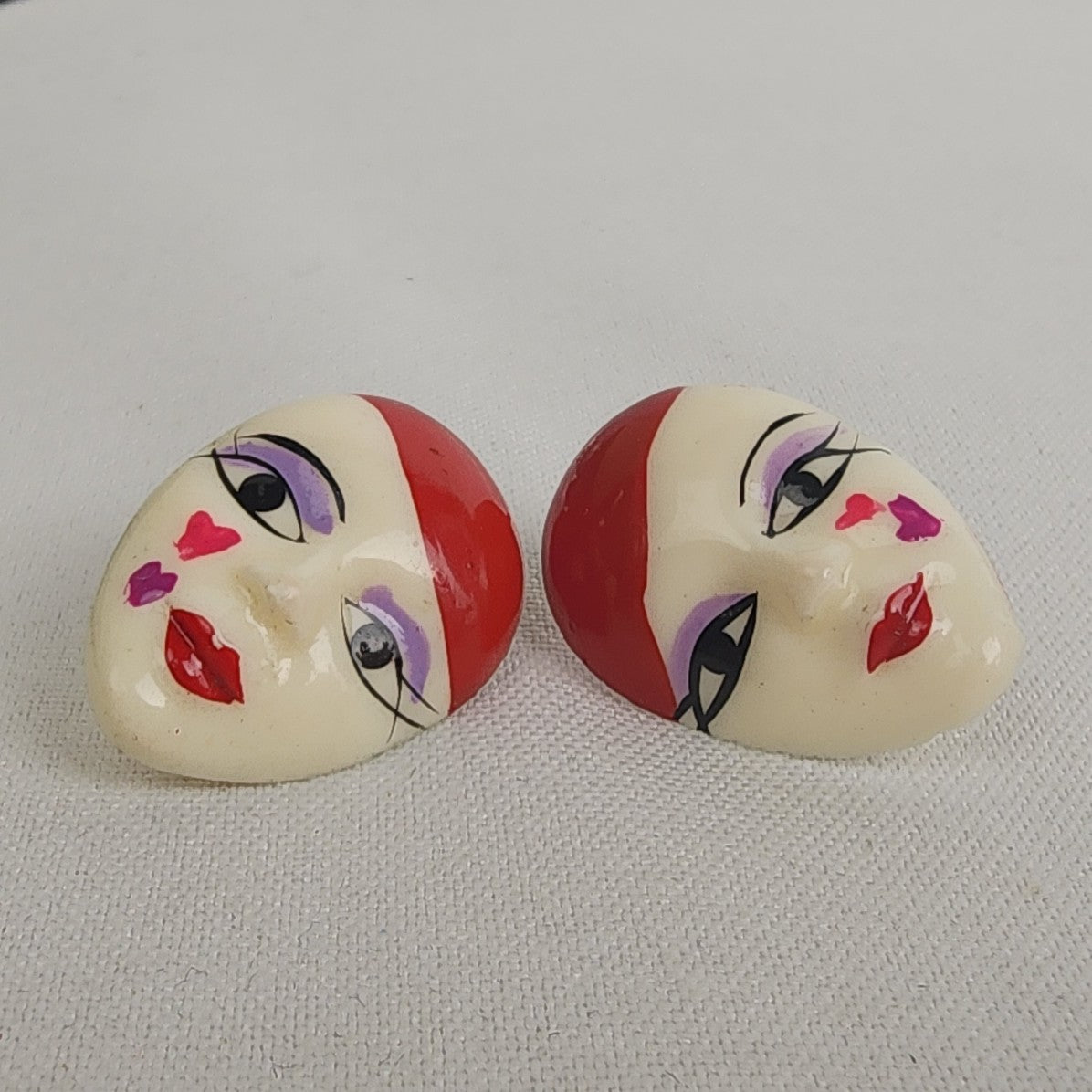 Vintage Ceramic Clown Face Earrings