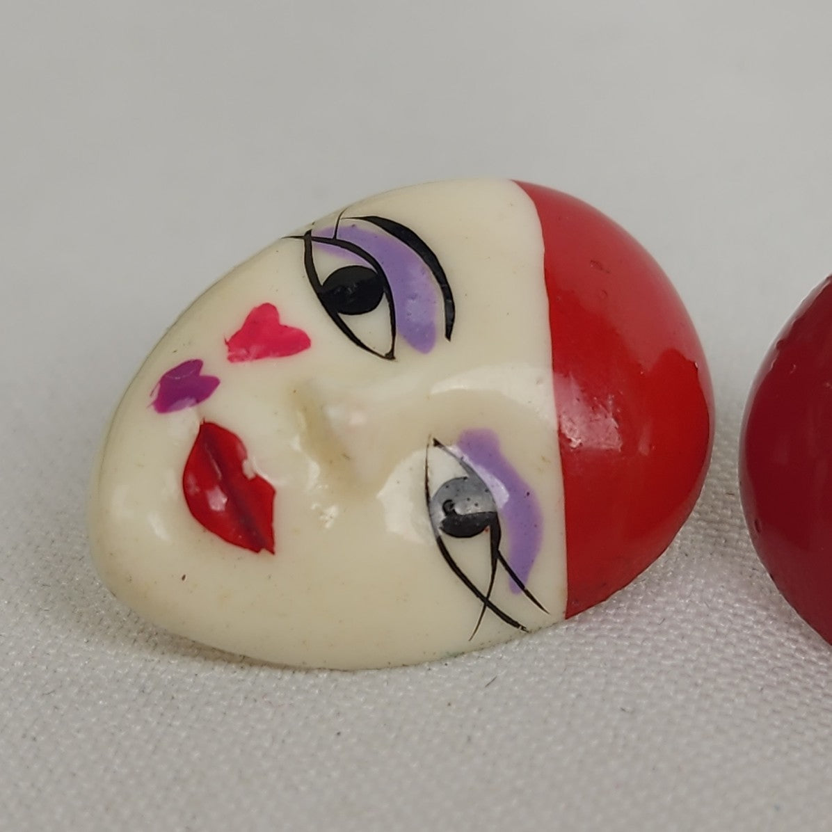 Vintage Ceramic Clown Face Earrings