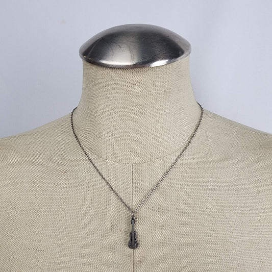 Vintage Silver Guitar Delicate Pendant Chain Necklace