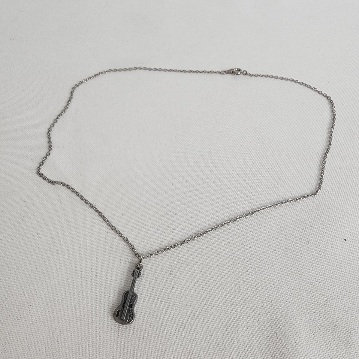 Vintage Silver Guitar Delicate Pendant Chain Necklace