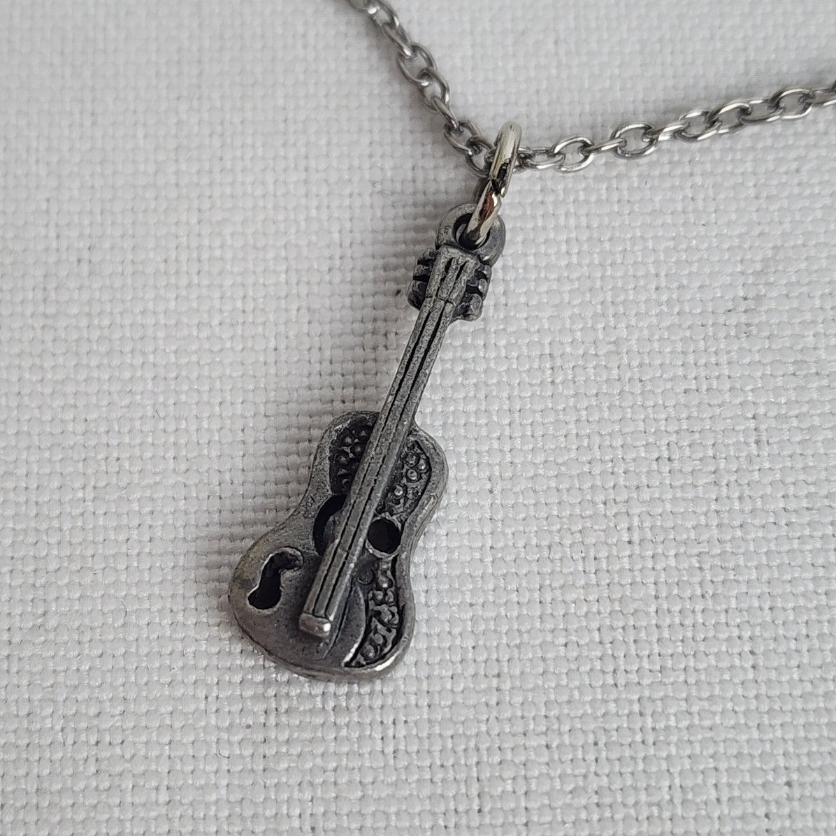 Vintage Silver Guitar Delicate Pendant Chain Necklace