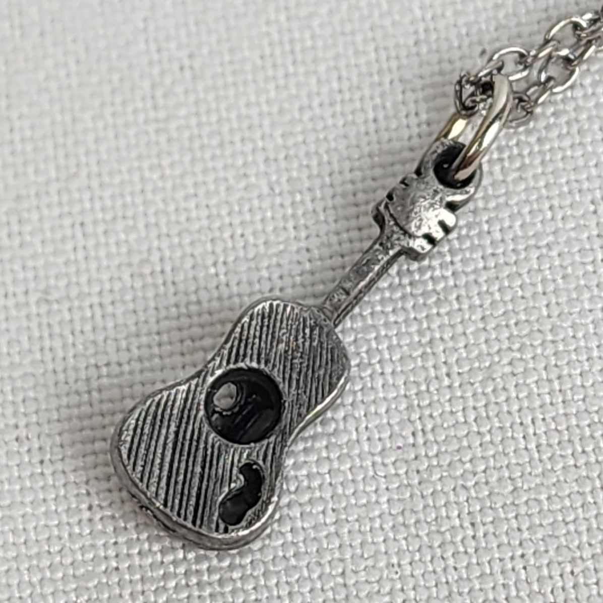 Vintage Silver Guitar Delicate Pendant Chain Necklace