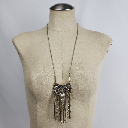 Stella & Dot Analena Pendant Sparkle Fringe Gold Statement Necklace