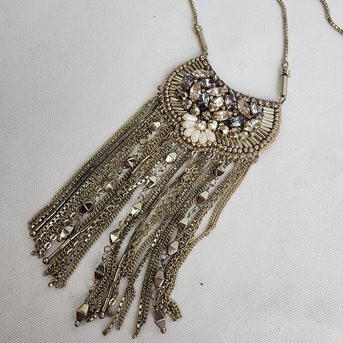 Stella & Dot Analena Pendant Sparkle Fringe Gold Statement Necklace