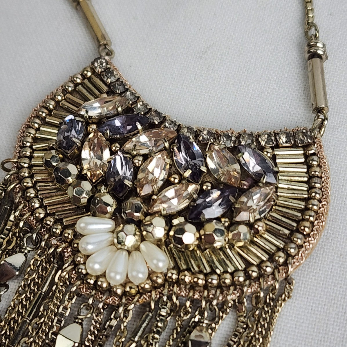 Stella & Dot Analena Pendant Sparkle Fringe Gold Statement Necklace