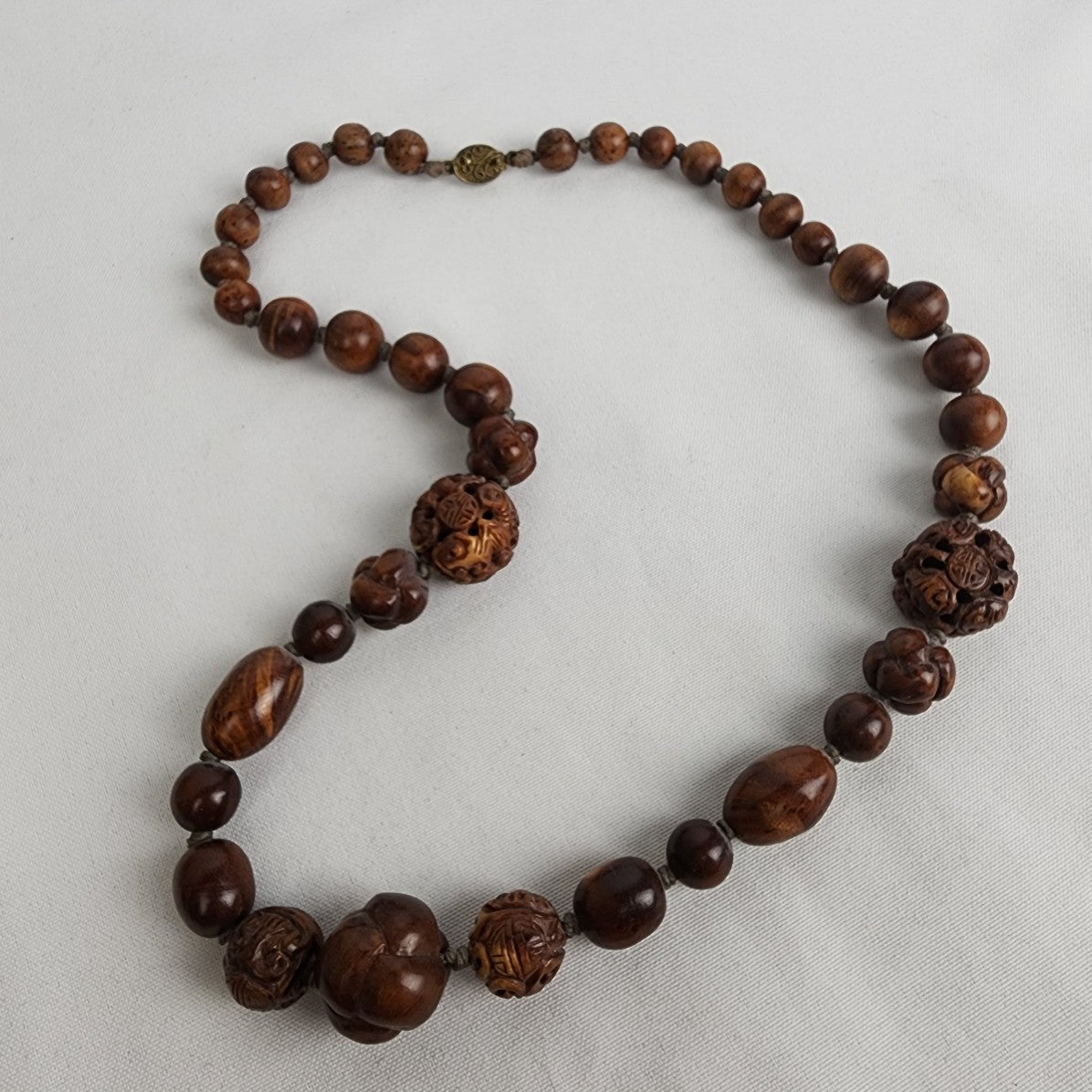 Vintage Carved Wood Beaded Necklace