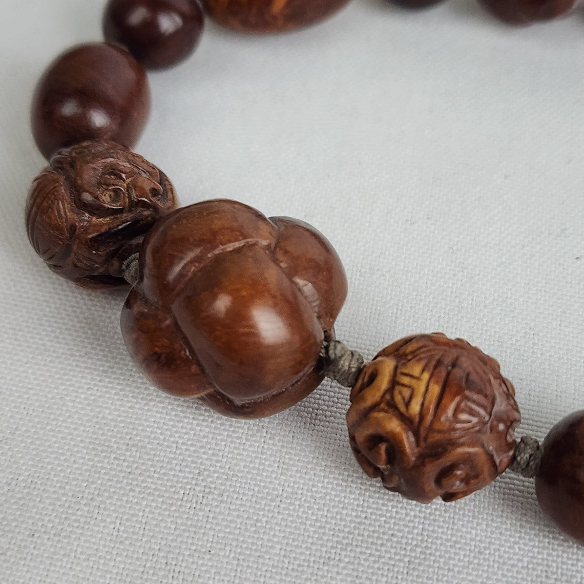 Vintage Carved Wood Beaded Necklace