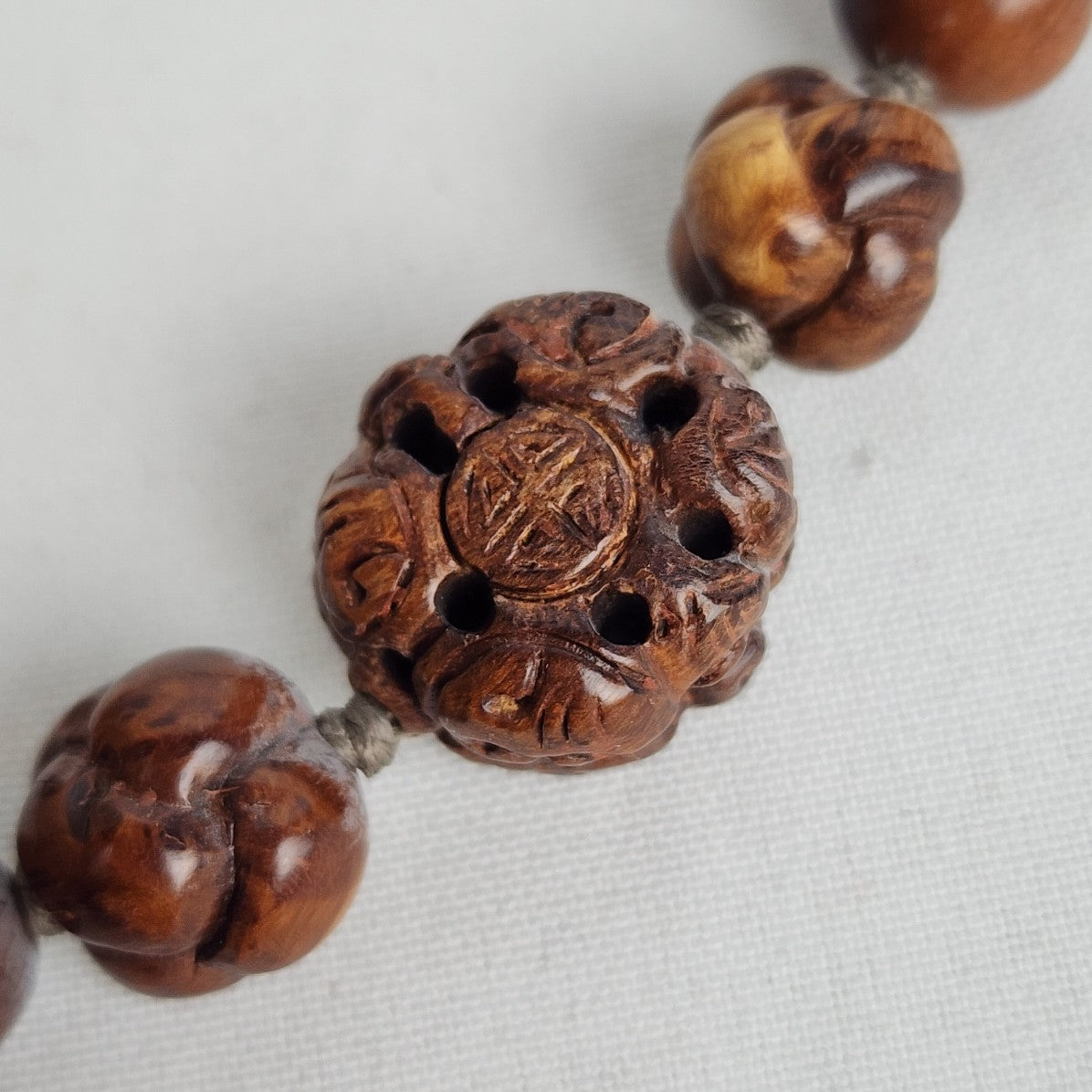 Vintage Carved Wood Beaded Necklace