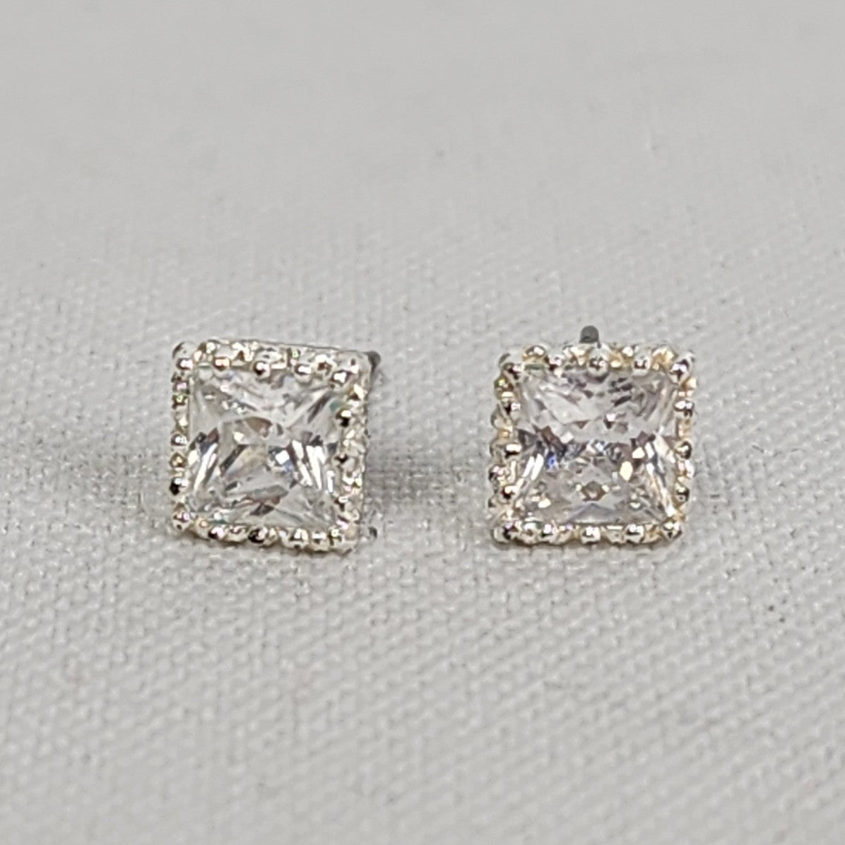 Faceted Crystal Square Silver Stud Earrings