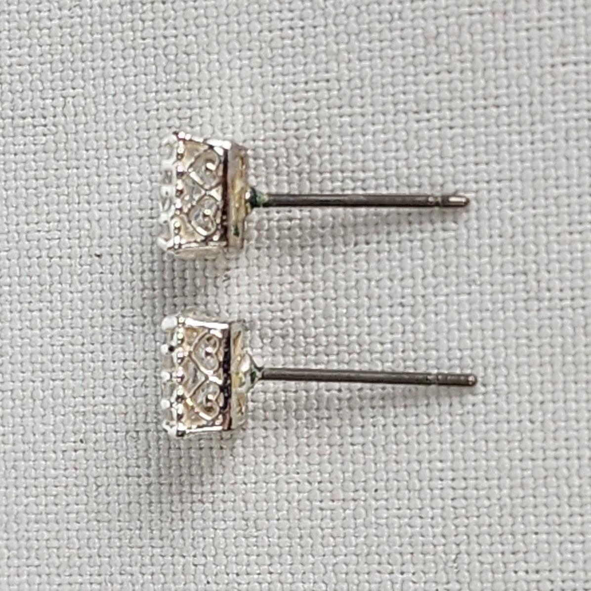 Faceted Crystal Square Silver Stud Earrings