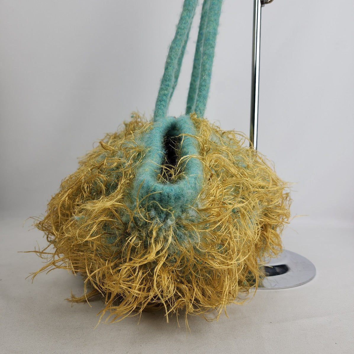 Hand knit Wool Aqua Eyelash Knit Satchel Purse