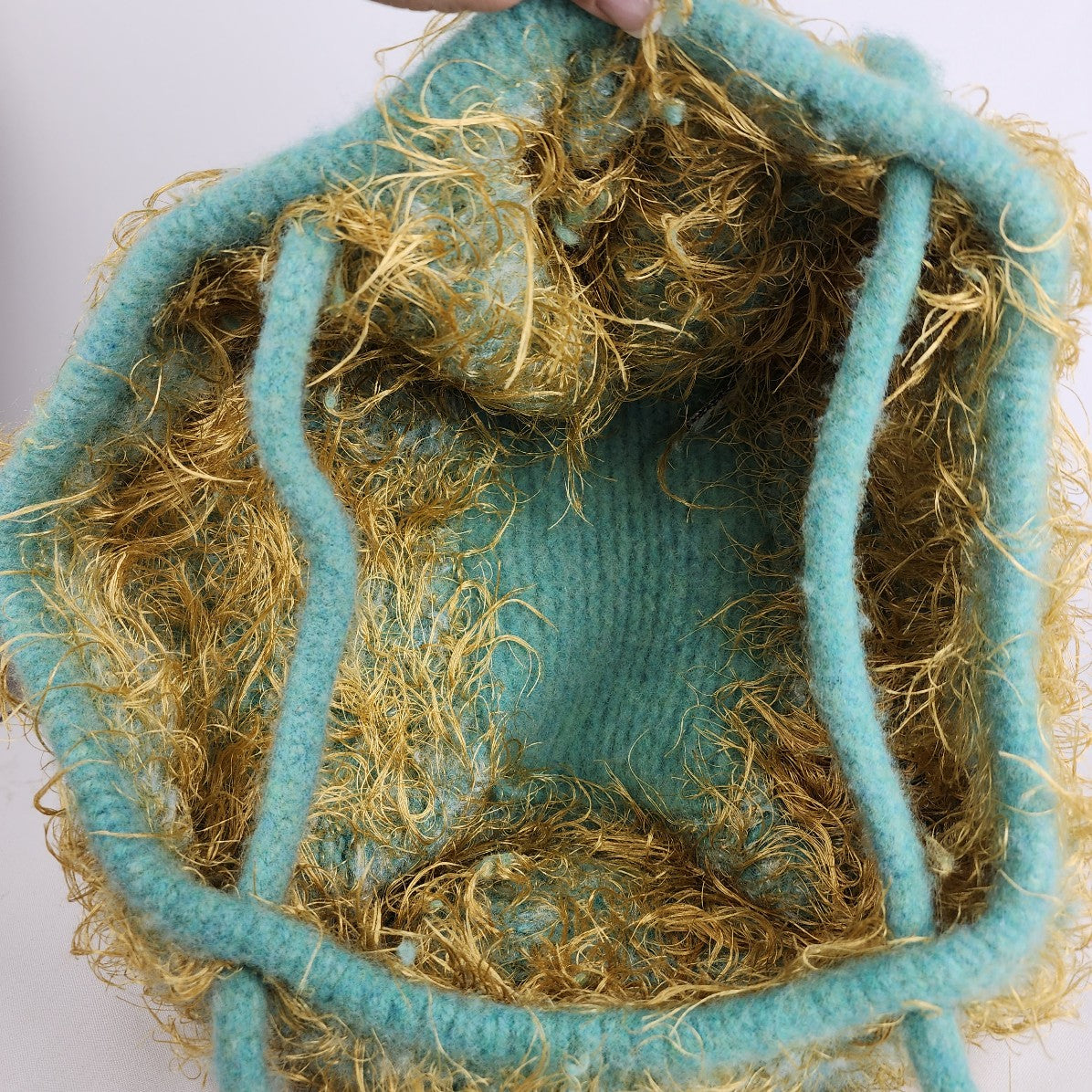 Hand knit Wool Aqua Eyelash Knit Satchel Purse