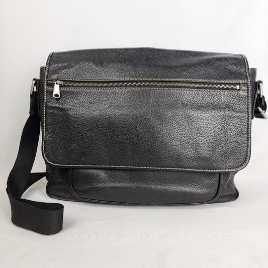 Fossil Black Leather Computer Messenger Bag