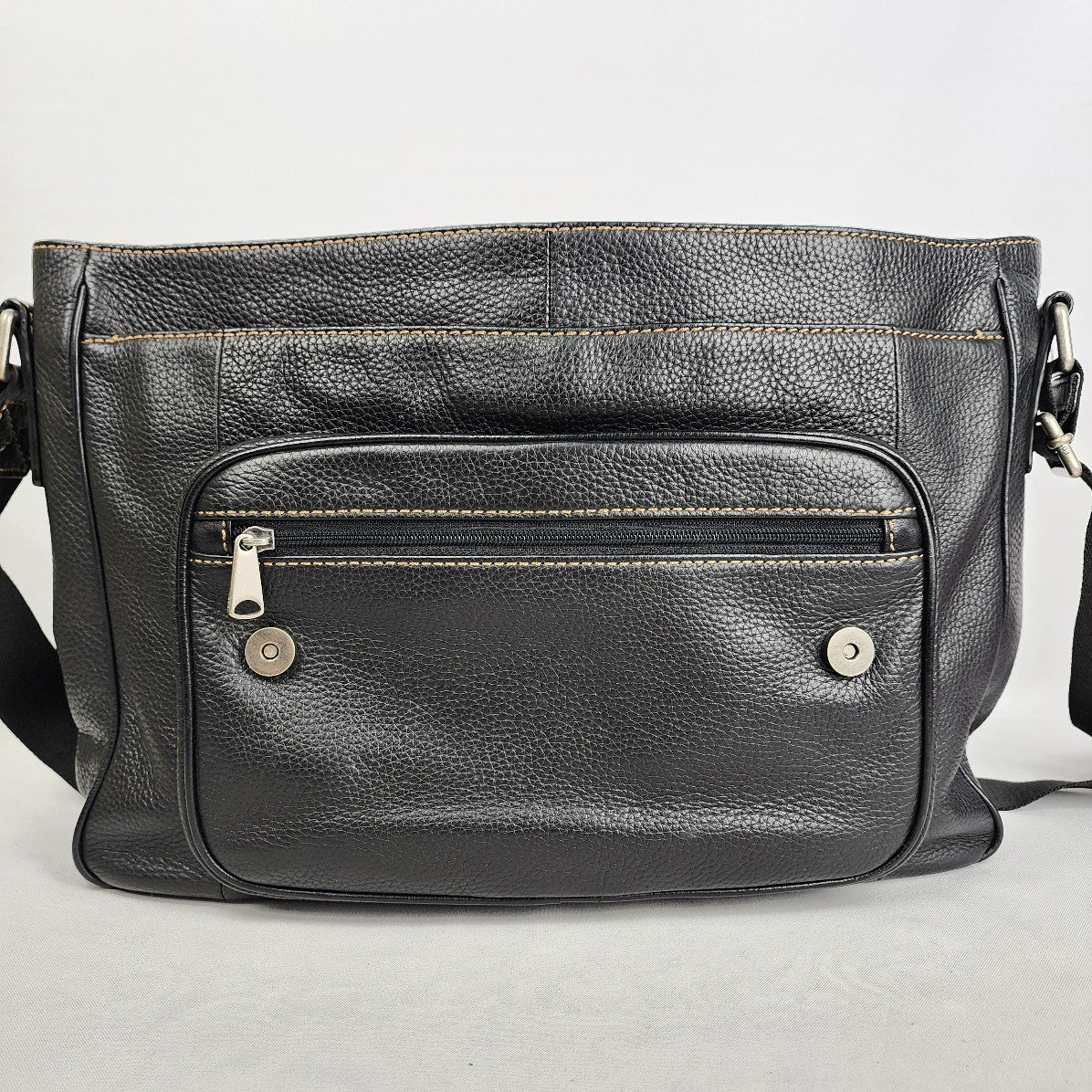 Fossil Black Leather Computer Messenger Bag