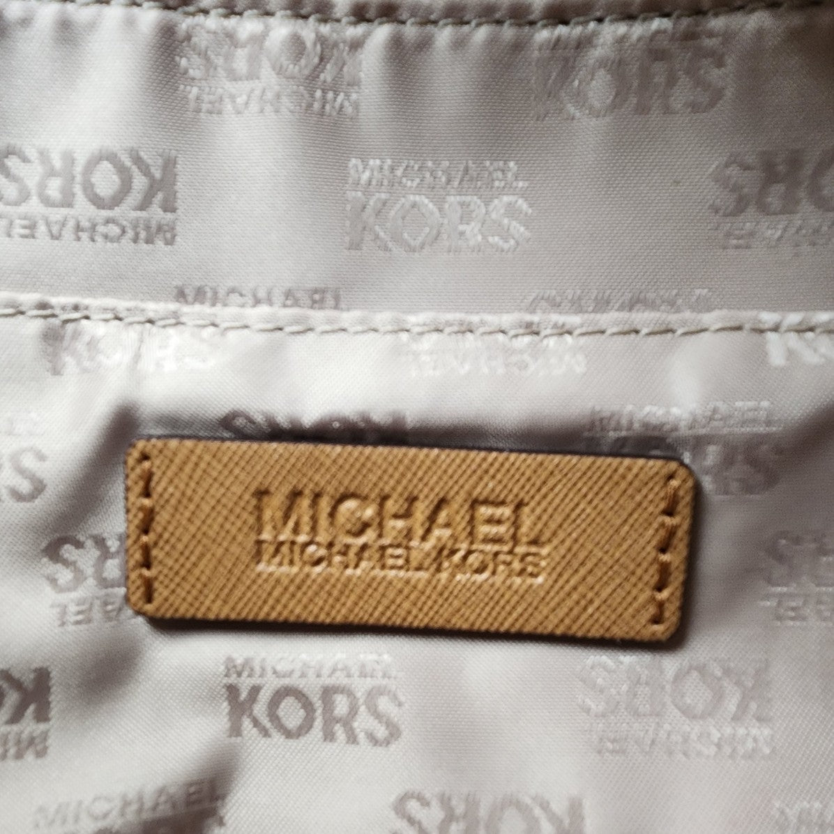 Michael Kors White/Brown Signature Coated Canvas  Leather Satchel Purse