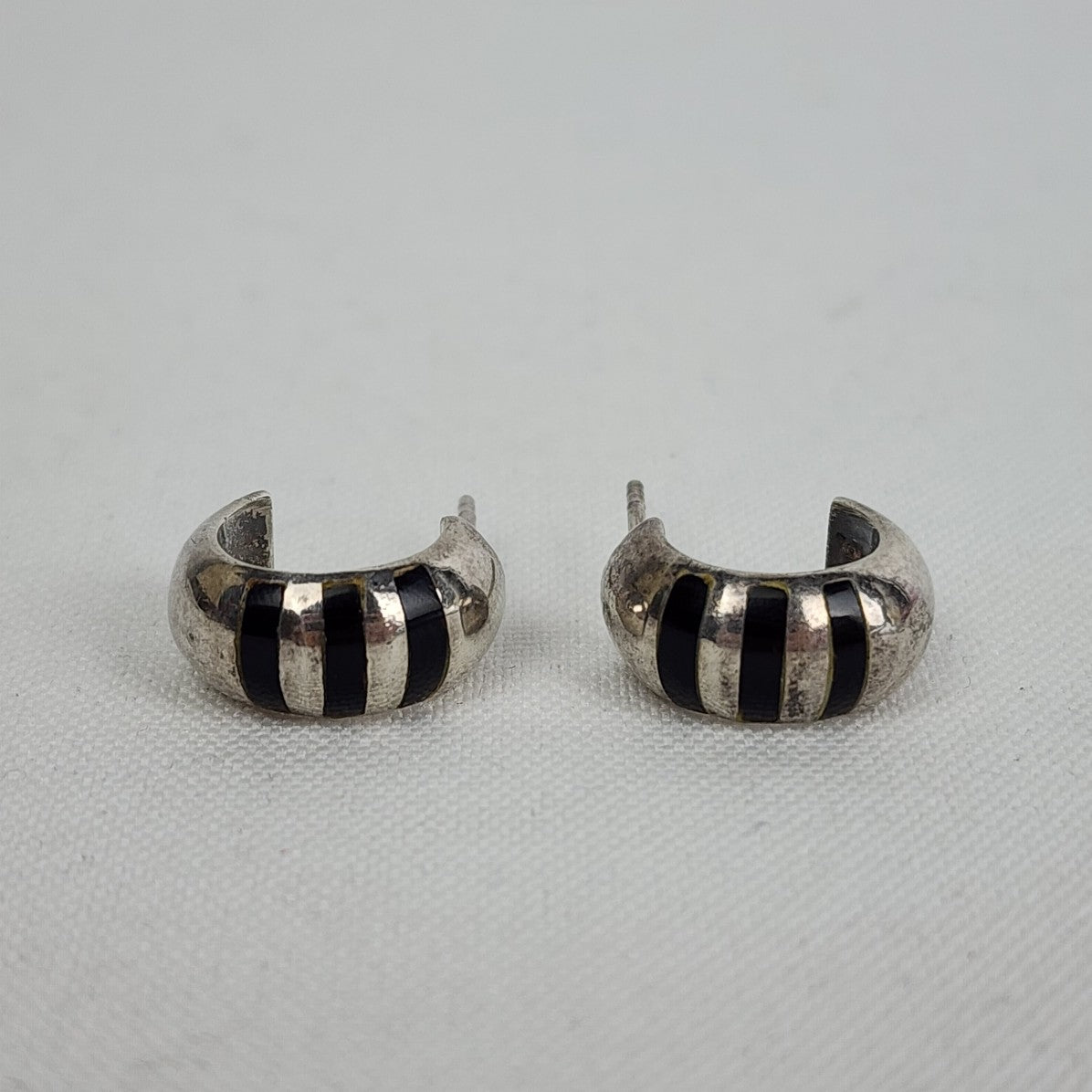 Sterling Silver Black Enamel Hoop Earrings