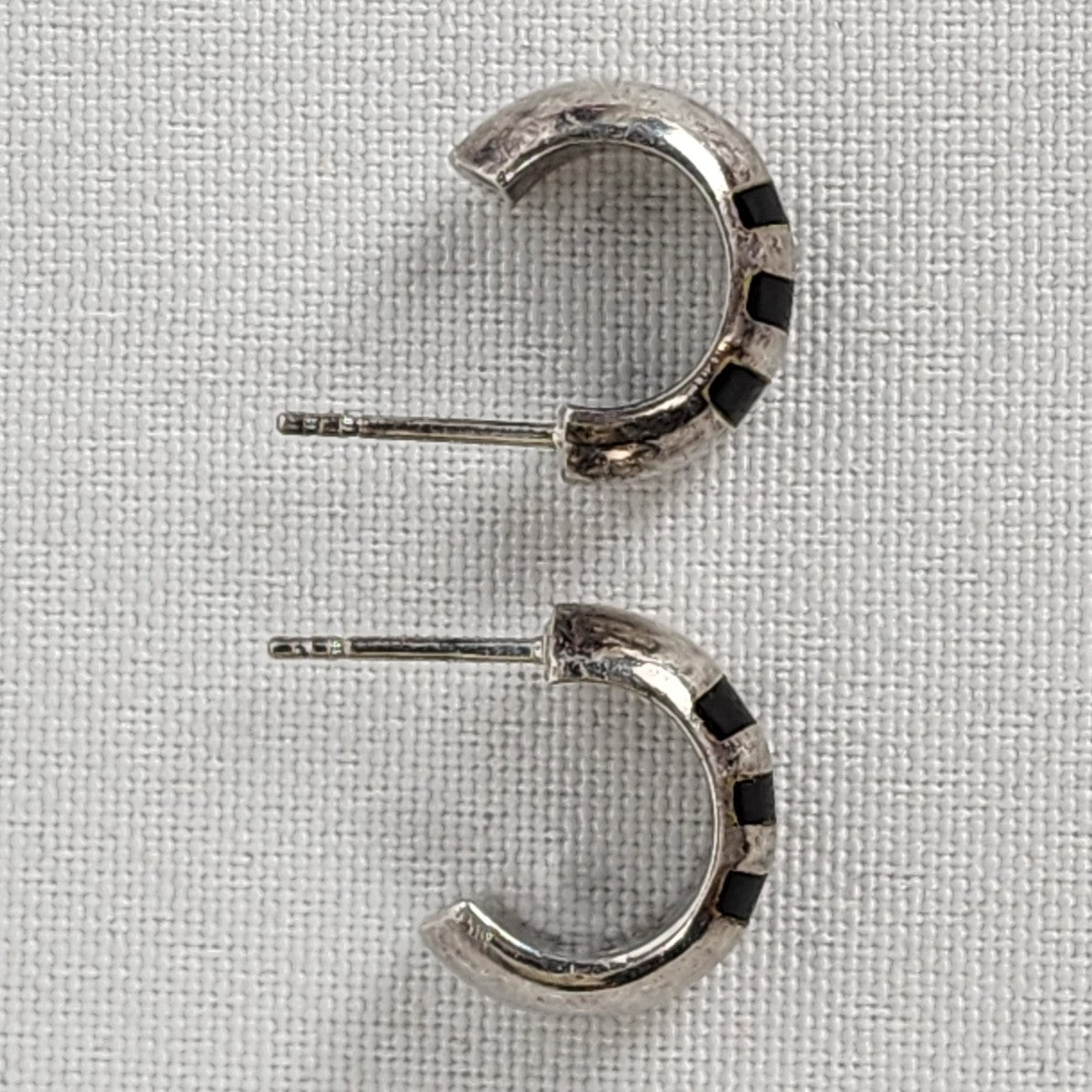 Sterling Silver Black Enamel Hoop Earrings