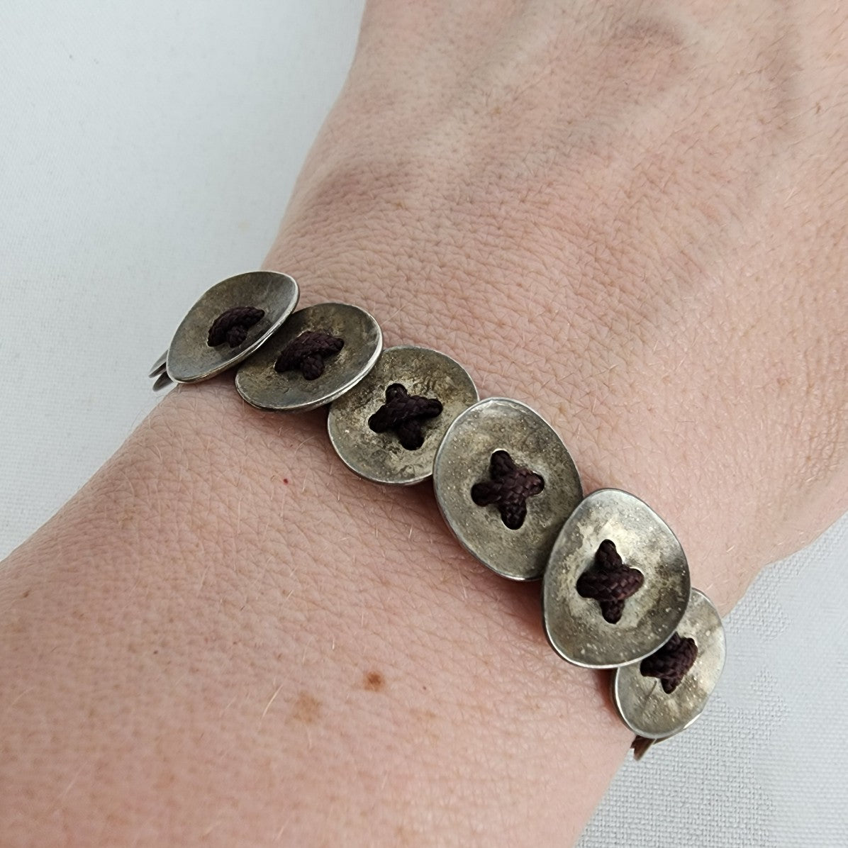 SILPADA  Sterling Silver Disc Brown Cord Adjustable Bracelet