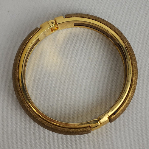 Vintage Made In Italy Gold Tone Bronze Leather Hinge Bracelet