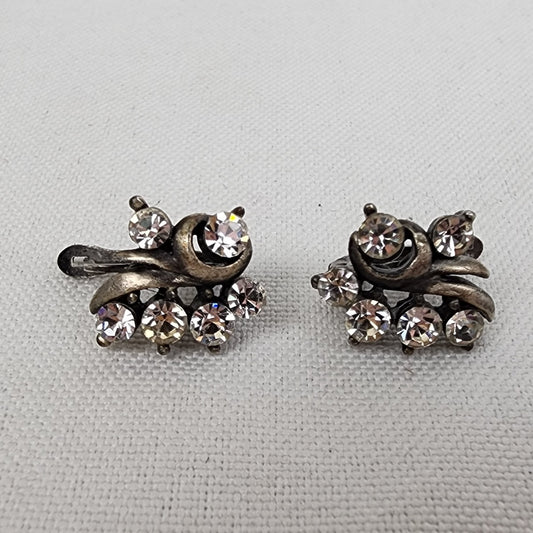 Silver Tone Crystal Stud Cluster Earrings