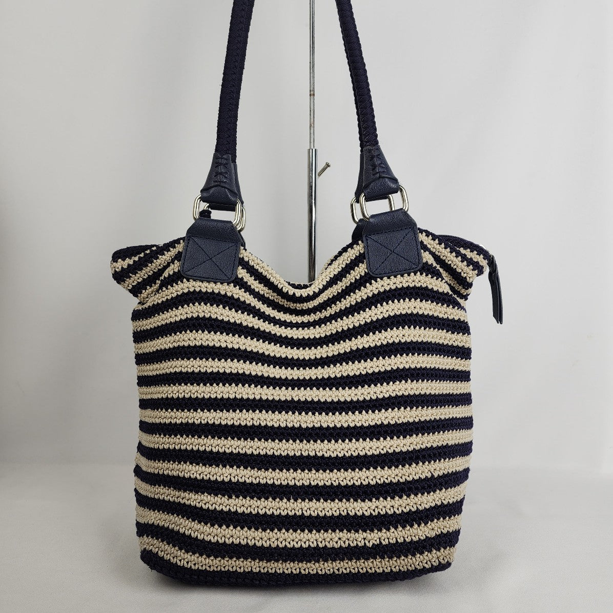 The Sac Cream & Navy Striped Knit Tote Purse