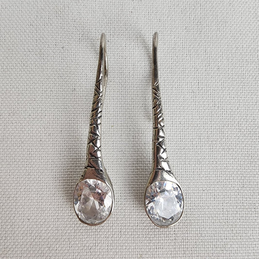 Silpada Sterling Silver Etched Drop Earrings w/ Clear Crystal