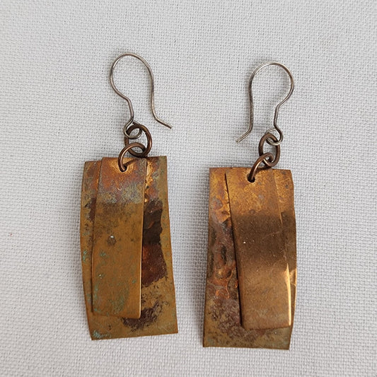 Cobre Mexico Signed Copper Square Drop Earrings