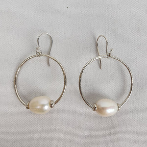 925 Sterling Silver Pearl Hoop Earrings