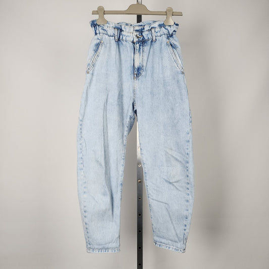 Zara Light Wash Paper Bag Waist Denim Jeans Size 4
