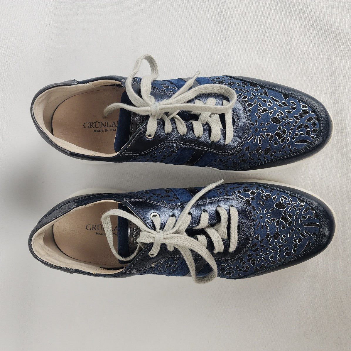 Grunland Made in Italy Blue Leather Lace Up Sneakers Size 6