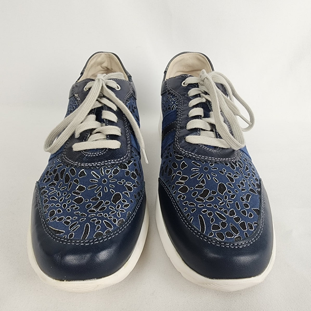 Grunland Made in Italy Blue Leather Lace Up Sneakers Size 6