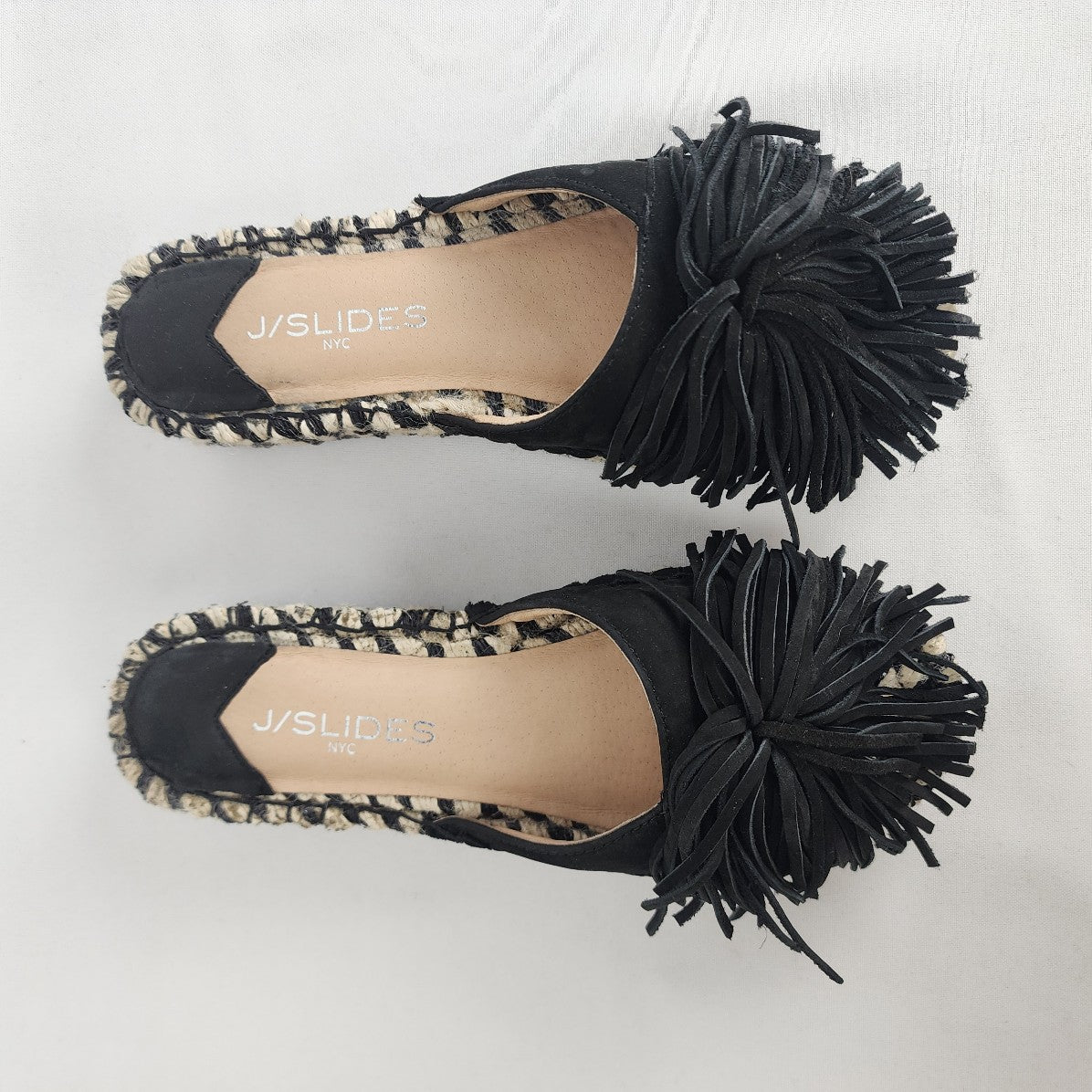 J/Slides NYC Black Platform Tassel Slides Size 6