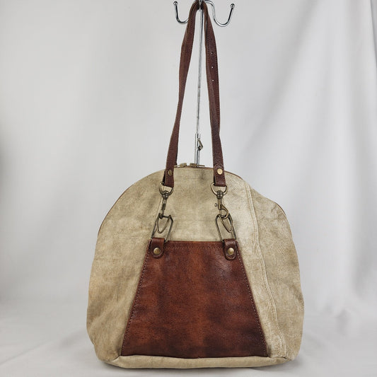 Mona B Brown Canvas & Leather Shoulder Purse