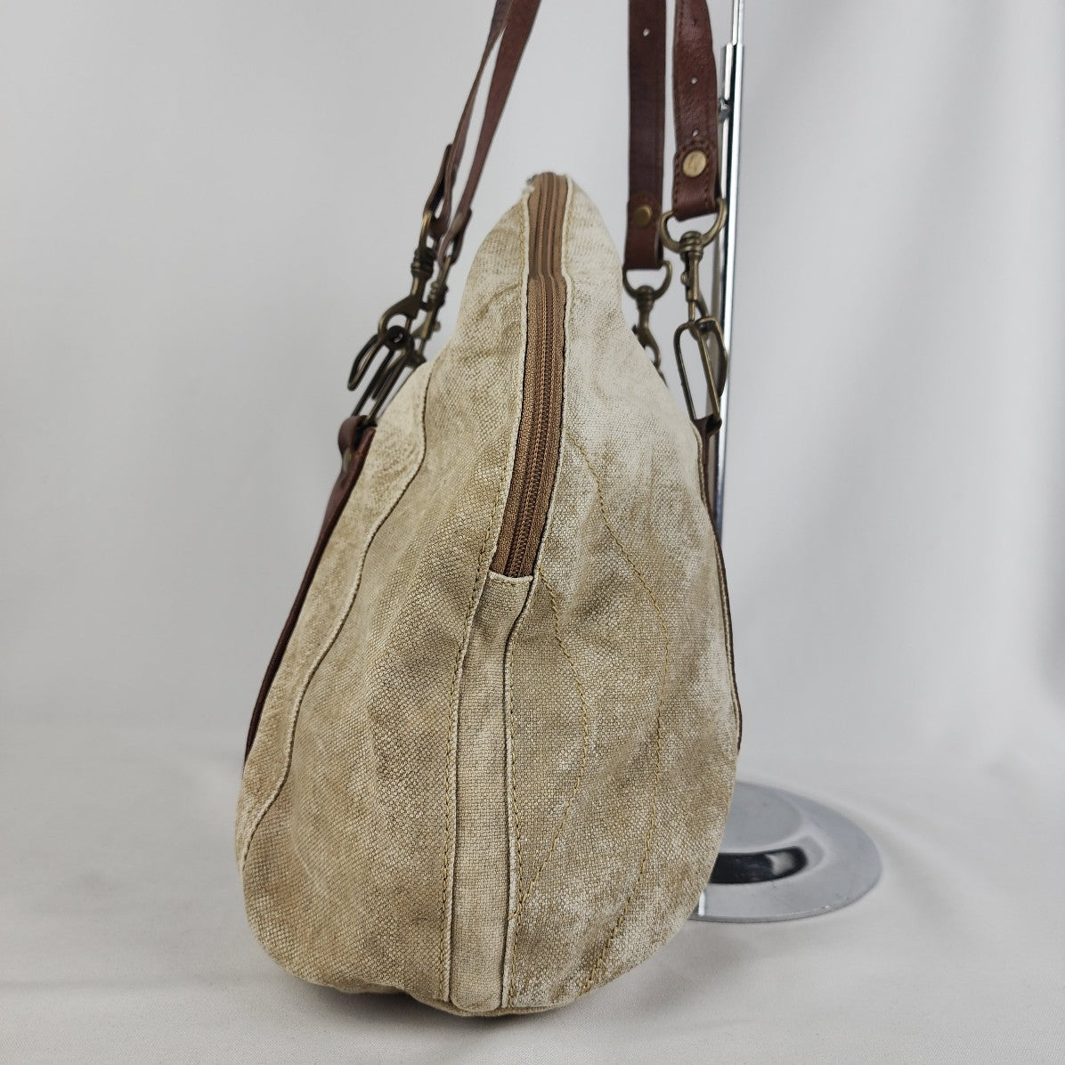 Mona B Brown Canvas & Leather Shoulder Purse