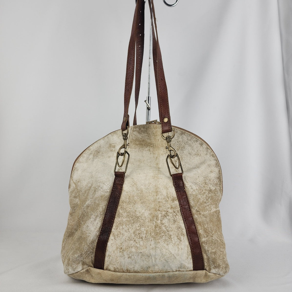 Mona B Brown Canvas & Leather Shoulder Purse