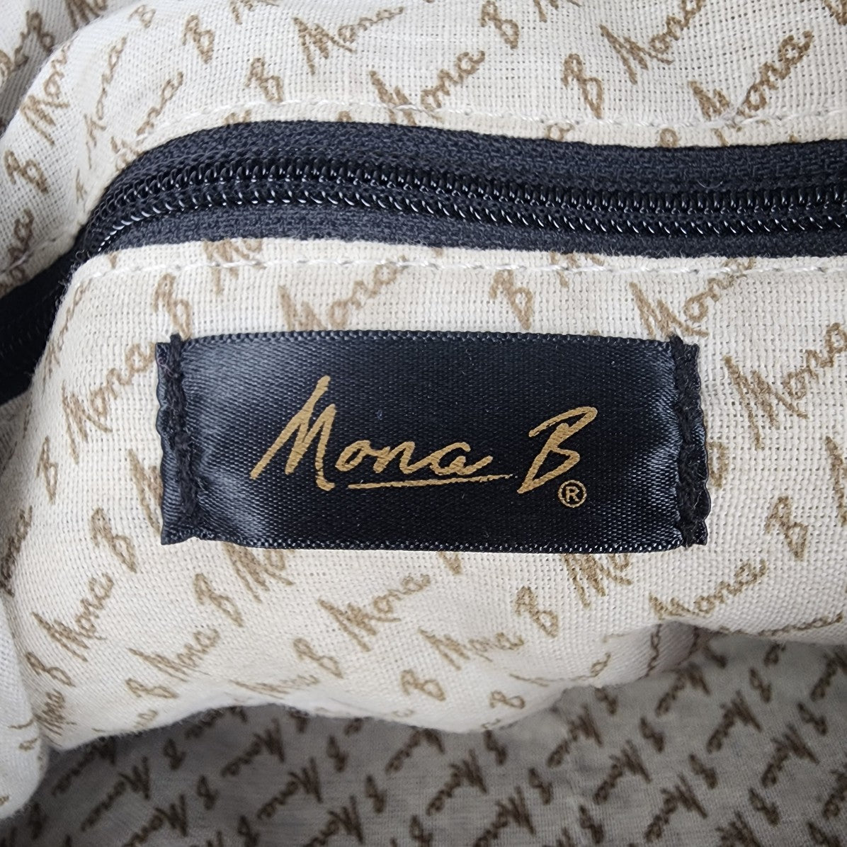 Mona B Brown Canvas & Leather Shoulder Purse