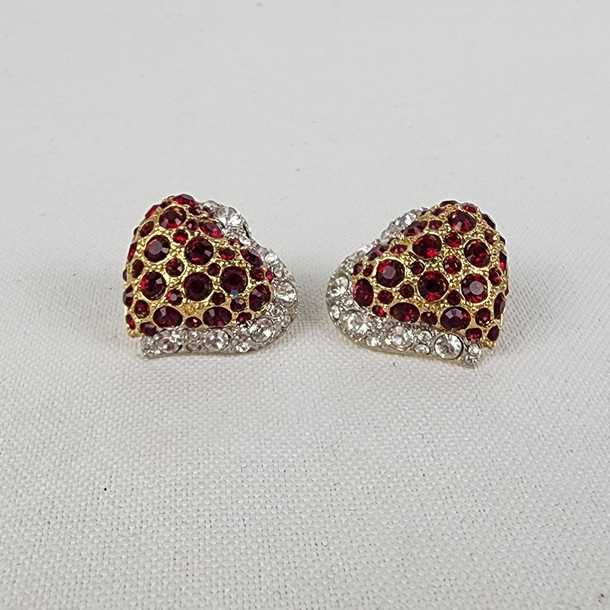 Butler Red Rhinestone Gold Tone Heart Earrings