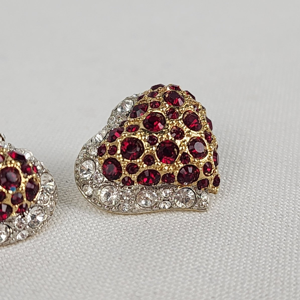 Butler Red Rhinestone Gold Tone Heart Earrings