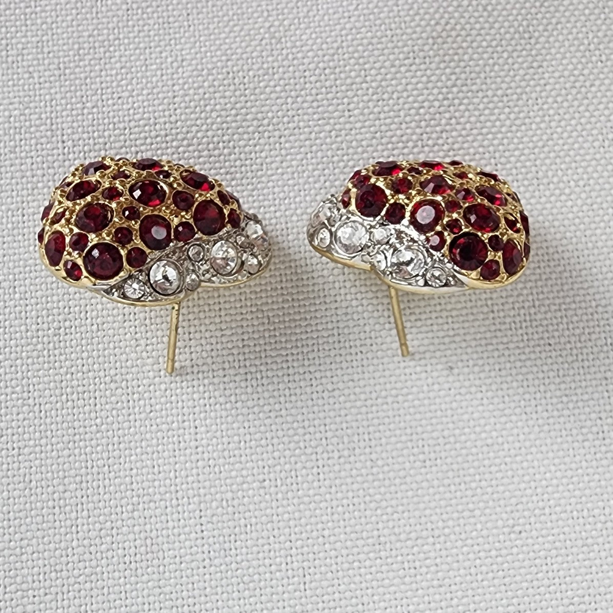 Butler Red Rhinestone Gold Tone Heart Earrings