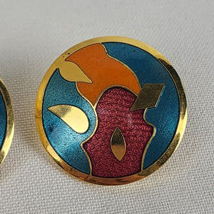 Vintage Lan Multi Colored Enamel Floral Post Earrings