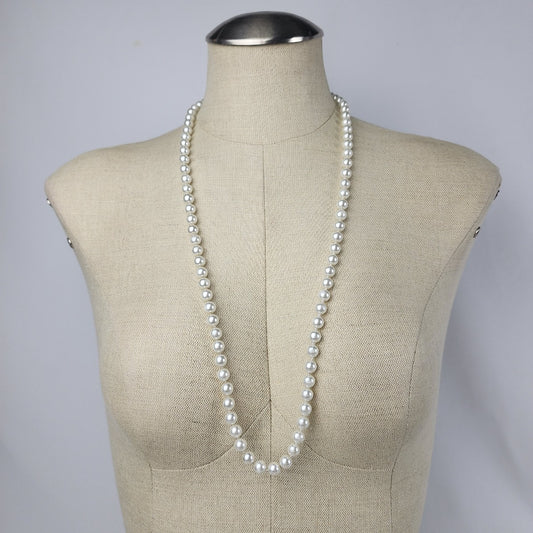 Vintage Cream Glass Faux Pearl Knotted Long Necklace