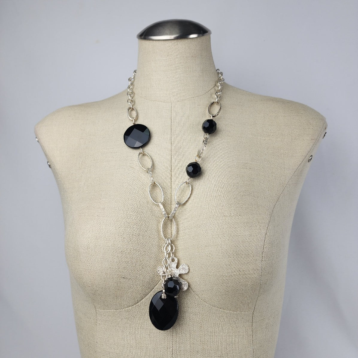 Xantra Silver & Black Faceted Stone Necklace