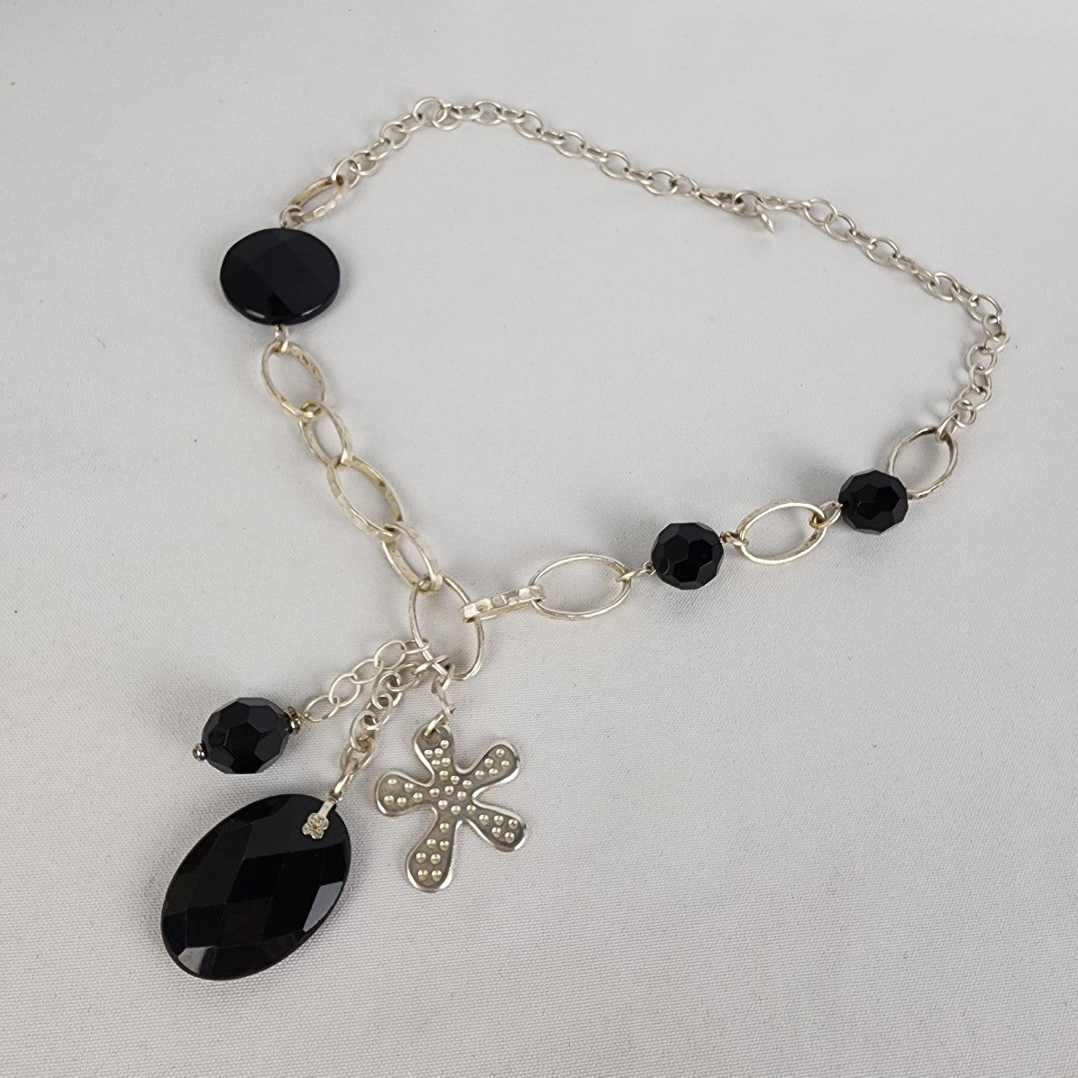 Xantra Silver & Black Faceted Stone Necklace