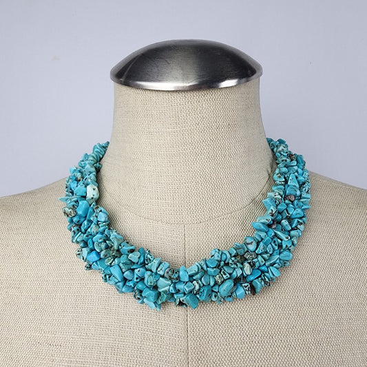 Faux Turquoise Chip Stone Beaded Statement Necklace