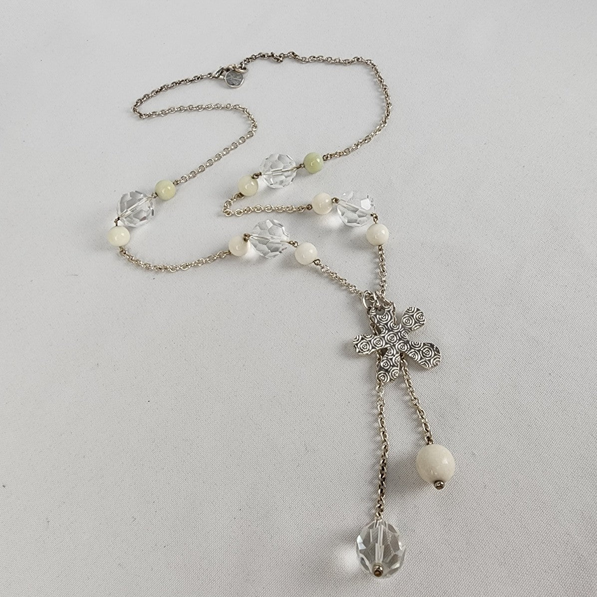 Xantra Silver & Cream Floral Faceted Stone Necklace