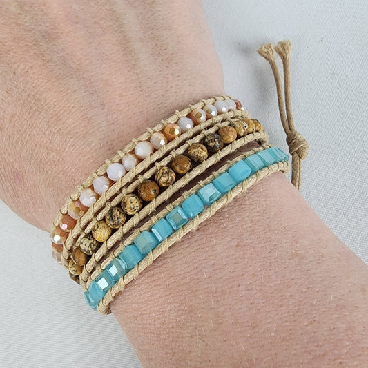 Victoria Emerson Blue & Brown Beaded Wrap Bracelet